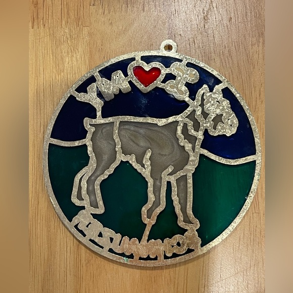 Vintage I Love My Schnauzer Dog Stained Glass Style Sun Catcher 4.25 Inch Round - Picture 3 of 5